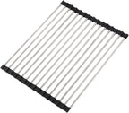 Roll Up Dish Drying Rack, Stainless Kitchen Accessories, Foldable Dish Rack, Anti-Slip Design Sink Counter Storage, Over The Sink Dish Rack, Stainless Steel, ((17.5" x 12") Black)
