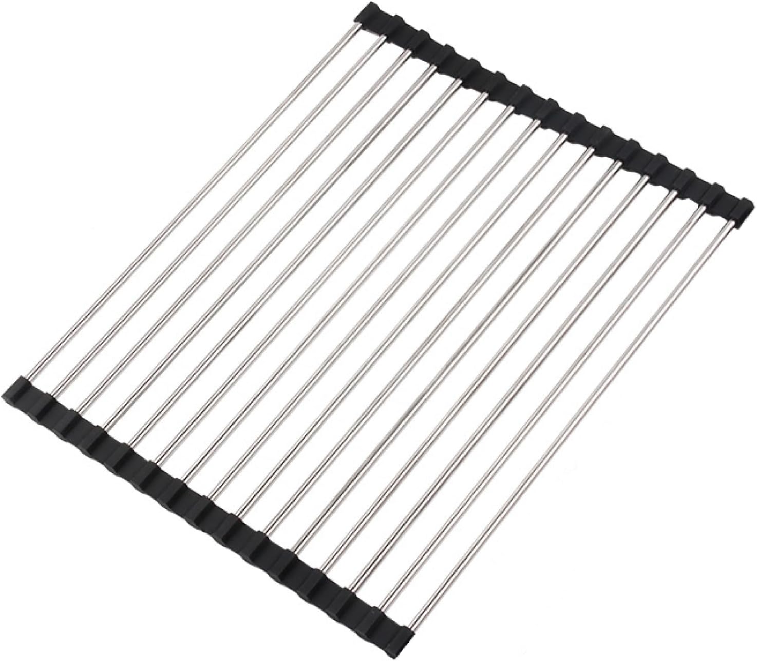 Roll Up Dish Drying Rack, Stainless Kitchen Accessories, Foldable Dish Rack, Anti-Slip Design Sink Counter Storage, Over The Sink Dish Rack, Stainless Steel, ((17.5" x 12") Black)