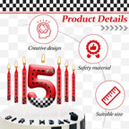 13PCS Racing Car Theme Birthday Candle Set with Checkered Flag Design - Durable Cake Topper for Race Car Party Decorations, Kids Birthday Supplies - Number 5 Candle for Racing-Themed Celebrations