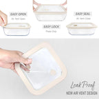 Urban Green Glass Food Container Set with Glass Lid, Large Meal Prep Container Set, Airtight Food Storage Containers with Air Vent Lid, 2 Pack, Large, 87oz, LeakProof, 100% Plastic Free, White color,
