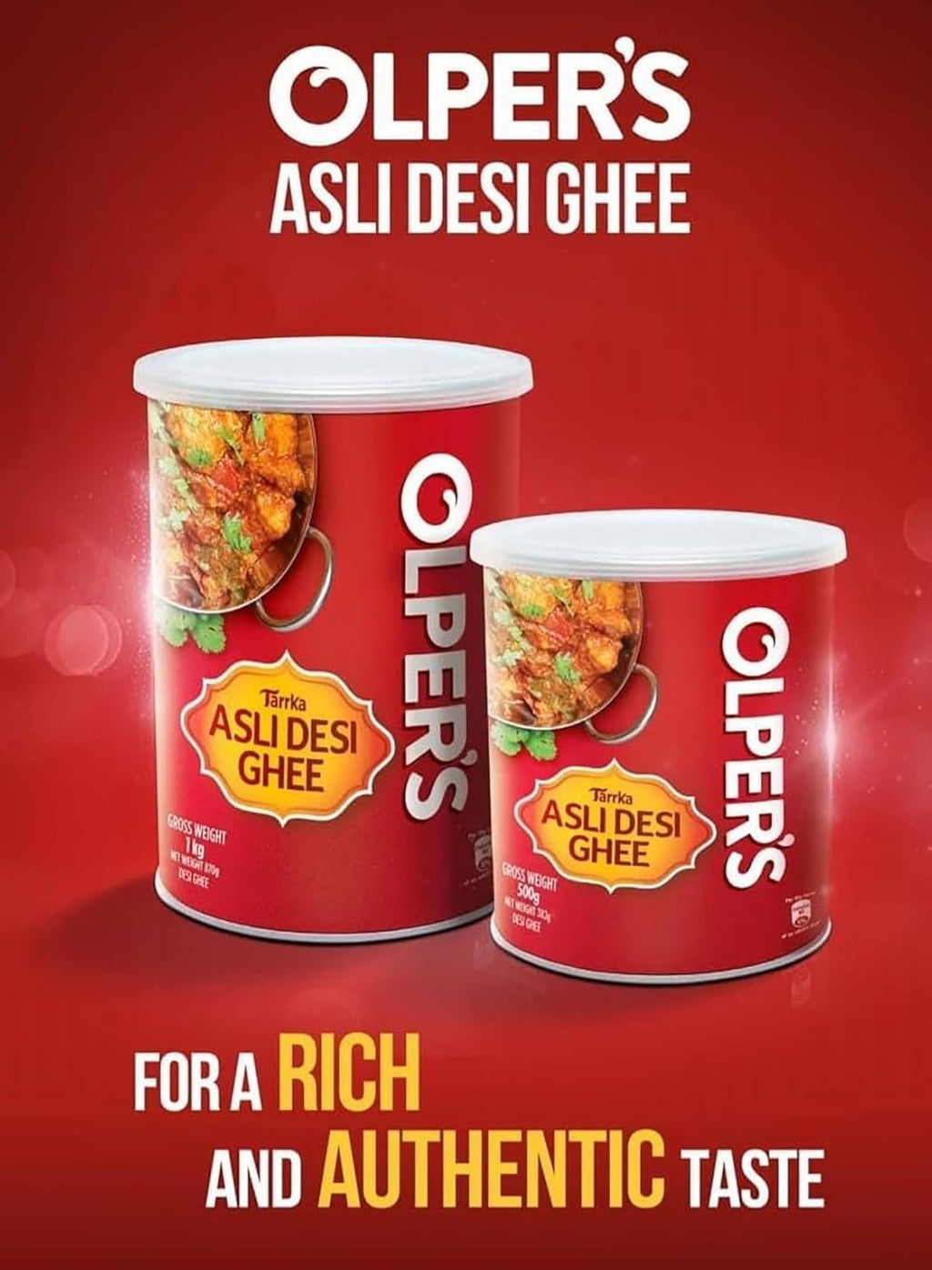 Olper's Tarrka Asli Desi Ghee 1 kg (35.27 Oz) | Pack of 6 | Authentic Clarified Butter | Ideal for Sautéing, Roasting, Baking and Curries