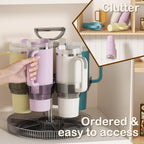 Rotating Stanley Cup Holder, Portable Water Bottle Organizer for 6 Stanley 40 oz & Mug, Adjustable Lazy Susan Organizer for Table Top Cabinet Home Countertop Pantry Shelf Tumbler Lid Organizer