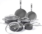 GreenPan Chatham Hard Anodized Healthy Ceramic Nonstick 10 Piece Cookware Pots and Pans Set, Frying Pan Skillets, Saucepans, Saute Pan, Stockpot, Lids, PFAS-Free, Dishwasher & Oven Safe, Gray