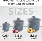 Romertopf Freshness Storage Potato Onion Garlic Clay Pot Set of 3 with Lids - Blue-gray