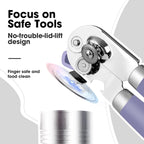 Beneno Can Opener Manual with Magnet, Hand Held Heavy Duty Can Opener with Durable Sharp Blade Smooth Edge, Big Effort-Saving Knob, Soft Grip Rubber Handle, Multifunctional Bottle Opener, Purple