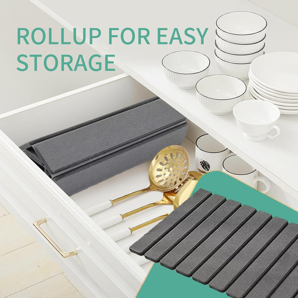 Stone Drying Mat for Kitchen Counter, Collapsible Dish Drying Mat, Fast Drying Diatomaceous Earth Dish Drying Mats, Water Absorbent Diatomite Kitchen Mat (dark grey, medium)