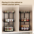 3-Tier Lazy Susan Organizer, Rotating Spice Rack, Spinning Organizer, Industrial Turntable Spice Rack Organizer for Cabinet, Kitchen Countertop, Pantry, Black SR23BK