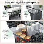 Kitchen Dish Rack with Mat Space-Saving Small Dish Drainer,Simple Human Expandable Over The Sink Dish Drying Rack,Rustproof Drying Rack Dishes with Utensil Holder,15" Dx11 W(inches),Black