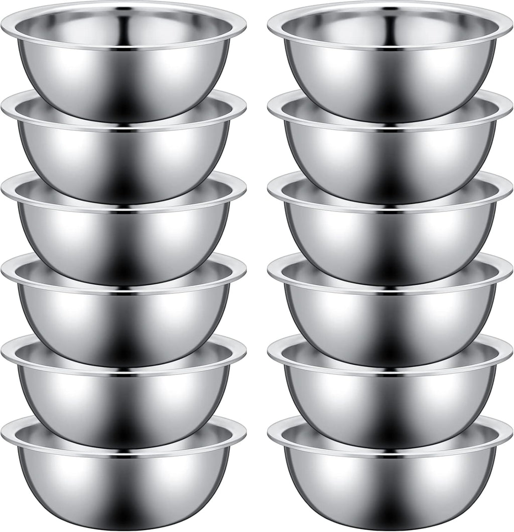 Pinkunn Set of 12 Stainless Steel Mixing Bowls, Nesting Metal Prep Salad Bowl Bulk Kitchen Large Reusable Baking Food Container for Hotel Restaurant Home Cooking, Silver(11 x 3.54 Inch)