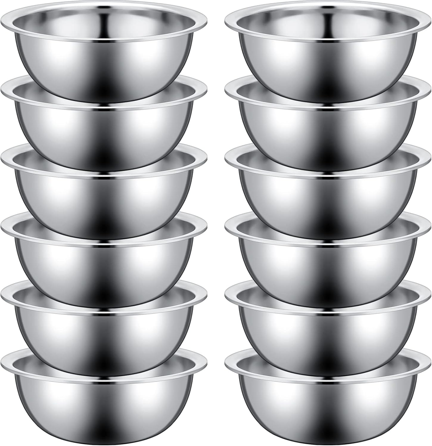 Pinkunn Set of 12 Stainless Steel Mixing Bowls, Nesting Metal Prep Salad Bowl Bulk Kitchen Large Reusable Baking Food Container for Hotel Restaurant Home Cooking, Silver(8.66 x 3 Inch)