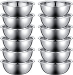 Pinkunn Set of 12 Stainless Steel Mixing Bowls, Nesting Metal Prep Salad Bowl Bulk Kitchen Large Reusable Baking Food Container for Hotel Restaurant Home Cooking, Silver(12.6 x 4.25 Inch)
