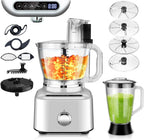 Homtone 16 Cup Food Processor, Large 11-in-1 Heavy Duty Food Processors and Blender Combo- 5 Preset Modes for Chopping,Shredding, Slicing, Kneading, Blending, Stepless Speed Control, 650W, Silver