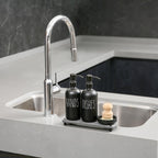 MOMEEMO Matte Black Soap Dispenser Set Comes with Stainless Steel Pumps, Instant Dry Tray, and Dish Scrub Brush, Suitable for Matte Black Kitchen Accessories. (Black)