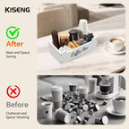 Coffee Pod Bar Station Wooden 13" X 7" X 4" Organizer Box for Countertop, Counter Top Tea Espresso Cup Wood Storage Box, White