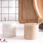 Radicaln Marble Salt Cellar With Lid and Tray 3" Inch White and Verona Set of 2 Salt Bowl & Spice Storage Container for Kitchen countertop, Ideal Sugar Bowl