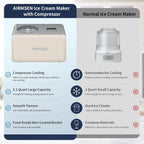 AIRMSEN 2.1-Quart Ice Cream Maker Machine with Built-in Compressor, No Pre-Freezing Required, Fully Automatic Frozen Treats Maker with LED Display & Timer, 72-Minute Cooling Function, Stainless Steel