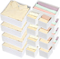 16 Pcs Drawer Organizer,Fabric Closet Organizer and Storage Baskets,Foldable Drawer Divider for Clothing,Sock,Ties,Underwear Drawer Organizers,Cabinet Storage Boxes (White)