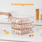 vacane 24 Egg Drawer for Fridge, Pull Out Egg Storage Container with Non-Slip Pads Refrigerator Organizer Bins Clear Egg Holder, Egg Tray-Bpa Free Egg Organizer