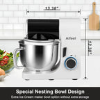 Aifeel Stand Mixer,6.5QT Kitchen Electric Mixer with 2QT Ice Cream Maker Bowl, 6 in 1 Multifunctional Bread Dough Mixer with Dough Hook,Wire Whip & Beater (Black-White)