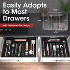 Aujen Silverware Organizer - Expandable Kitchen Drawer Organizer, Adjustable Utensil Organizer, Cutlery Tray for Forks, Knives, Multipurpose Kitchen Organizers and Storage Solution, Black, Large