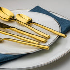 Alata Potter Gold 20-Piece Forged Silverware Set with Utensil-Serving Set, Service for 4, Stainless Steel Flatware Set, Modern Design with Mirror Finish, Ideal for Home, Kitchen, Party, Camping