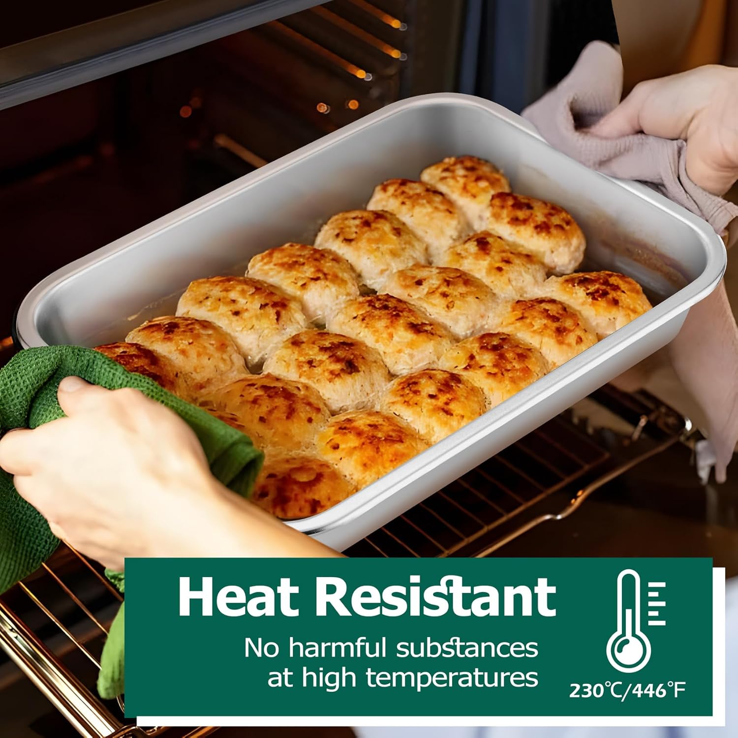 TeamFar Lasagna Pan, 10.6 x 8.3 x 1.7inch Stainless Steel Rectangular Cake Brownie Pan Casserole Baking Dish, Compact for Toaster Oven, Non Toxic & Healthy, Brushed Finish & Easy Clean-Dishwasher Safe