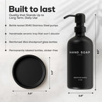 Black Glass Hand Soap Dispenser Bathroom Set by Brighter Barns - Bathroom Soap Dispenser Set with Tray and Stainless Steel Pump - Modern Decor for Kitchen, Hotel, Vacation Rental, Restaurants (Black)