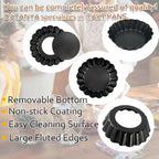 DATANYA 12Pack Mini Tart Pans Removable Botttom 3 Inch Tart Pan, Round Nonstick Carbon Steel Fluted Quiche Pie Tart Pan for Baking Pies, Quiches, Tartlets, Tart Shells, Cupcakes, Desserts