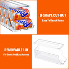 4 Pack Soda Can Organizer for Refrigerator, Stackable Canned Food Pop Cans Container Can Holder Dispenser with Lid for Fridge Rack Freezer, Clear Storage Bins-Holds 12 Cans Each (Transparent)