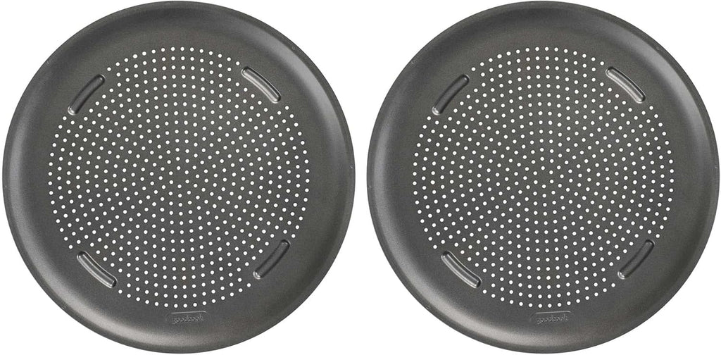 GoodCook AirPerfect Nonstick 16” Pizza Pan - Set of 2 - Pizza Trays for Oven, Perforated Round Pizza Pan, Carbon Steel Baking Pan, Homemade, Frozen & Leftover Slices