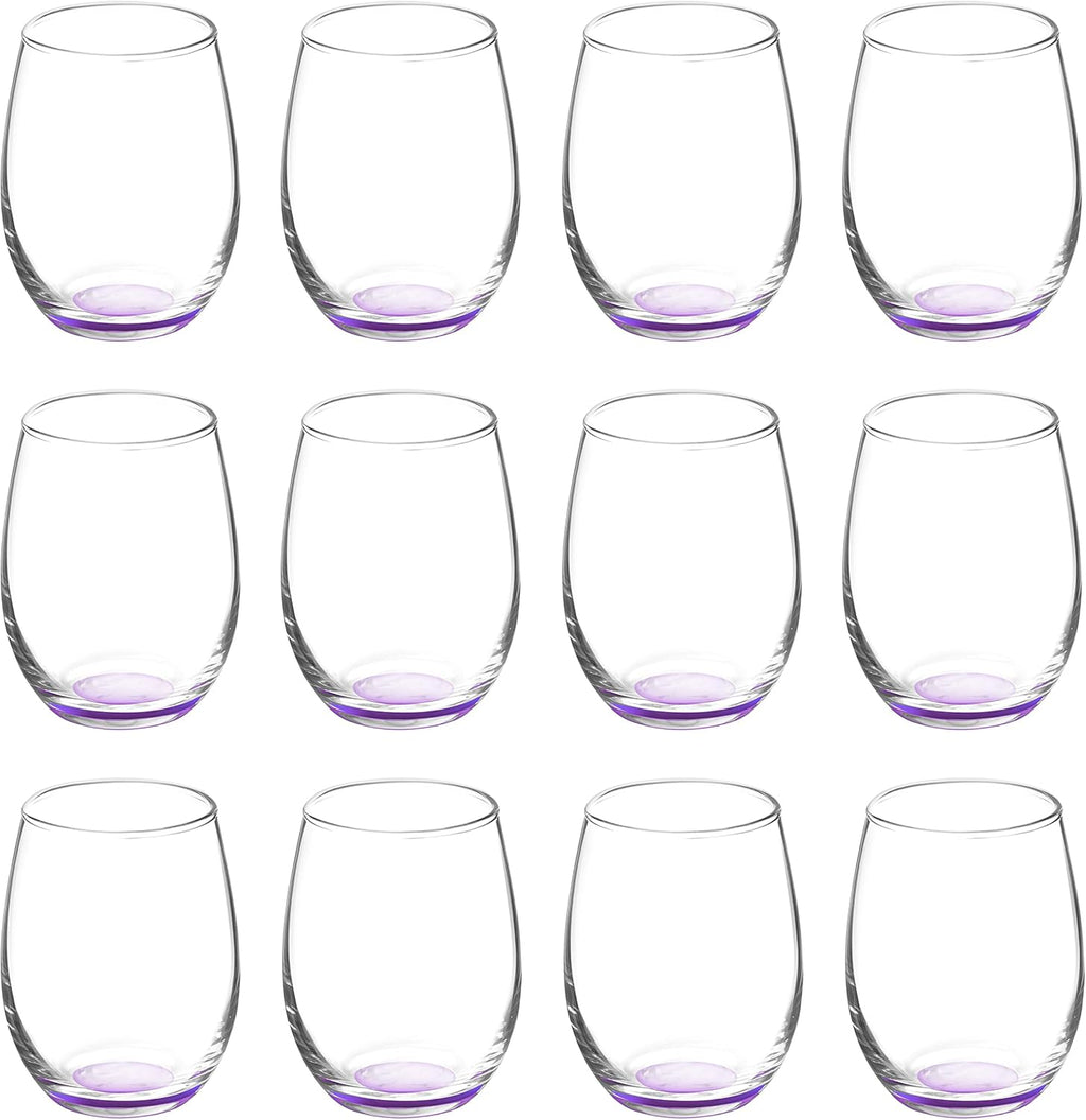 DISCOUNT PROMOS Stemless Wine Glasses by ARC 5.5 oz. Set of 12, Bulk Pack - Perfect for Hotel, Bar, Restaurant or Lounge - Purple
