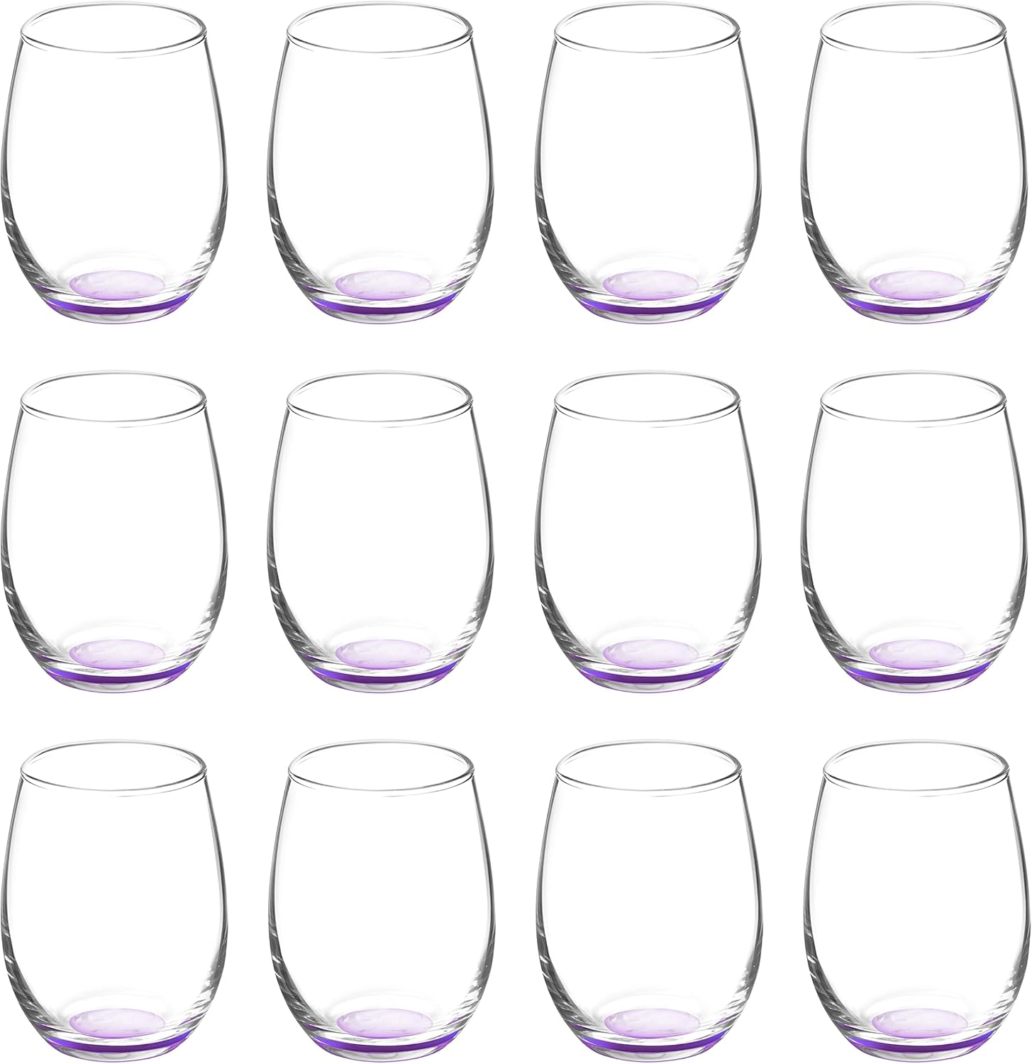 DISCOUNT PROMOS Stemless Wine Glasses by ARC 5.5 oz. Set of 12, Bulk Pack - Perfect for Hotel, Bar, Restaurant or Lounge - Purple