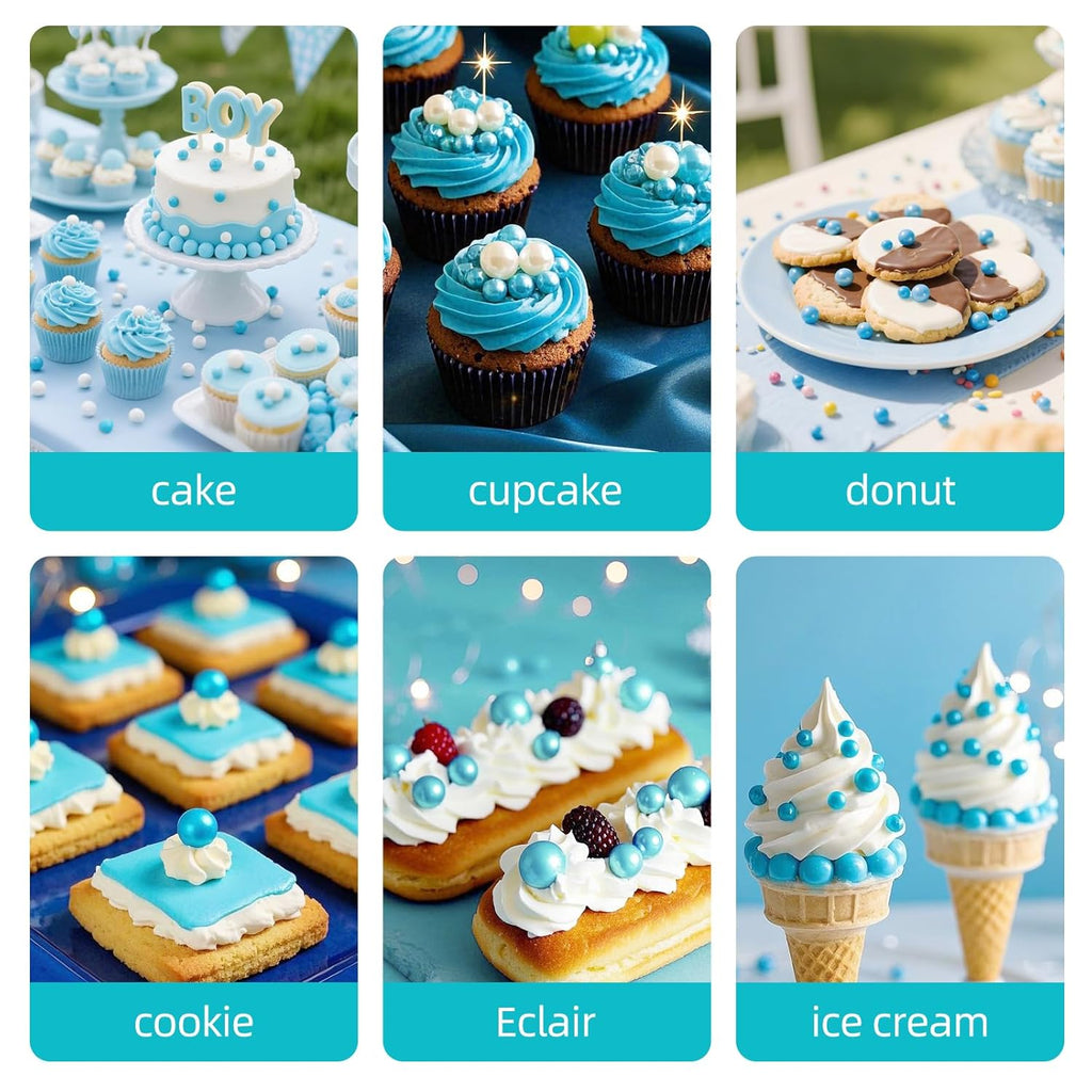 Edible Pearl Sprinkles,Blue Pearl Sugar Sprinkles,130g/4.58oz Mix Size,Baking Edible Cake Decorations, Cupcake Toppers,Cookie Decorating Donuts Ice Cream Toppings,Wedding Party Supplies