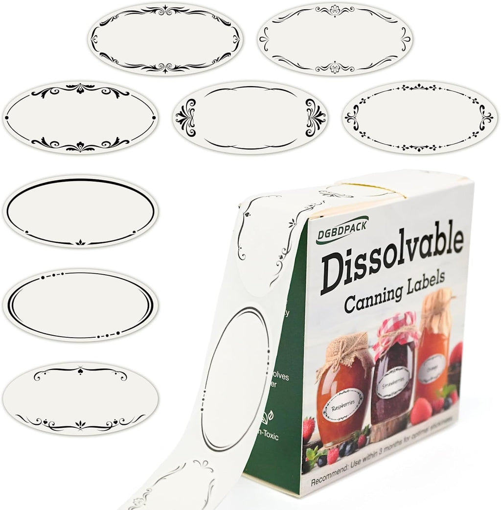 200 Dissolvable Canning Labels for Mason Jars, 1 x 2⅛ inch Food Labels, Tiny Canning Jar Stickers Removable with Water