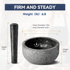 Koville Granite Mortar and Pestle Set, 7"-4 Cups Unpolished Stone Grinder Bowl for Guacamole, Salsa, Pill Crusher, Spice, Herb, Garlic, Nut, Heavy Duty Grinder for Kitchen(Angola Silver Black)