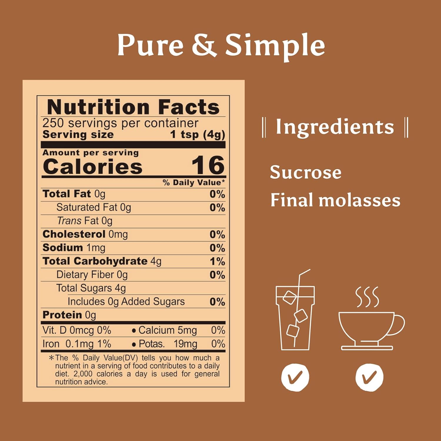 SUN RIGHT Organic Natural Brown Sugar – 100% Pure, Unrefined, Raw Sugar for Baking, Cooking, Sweetening Coffee & Tea, Smoothies, Sauces, and Desserts – Non-GMO, Gluten-Free (2.2lb)