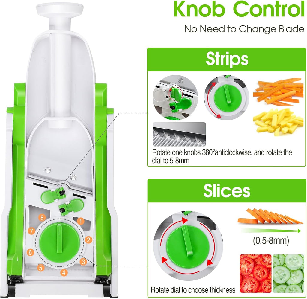 Masthome 5 in 1 Vegetable Chopper, Safe Mandoline Slicer,Professional Vegetable Slicer, Julienne&Dicer for Vegetables,Potato Slicer,Thickness Adjustable 0.1-8 mm Artifact Fast Meal Prep(Green)
