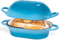Dutch Oven For Sourdough Bread Baking – Enamelled Cast Iron Bread Loaf Pot – Oven Safe Non Stick Bread Pot – Rectangular,Light Blue, 24cm x 16cm – by Nuovva