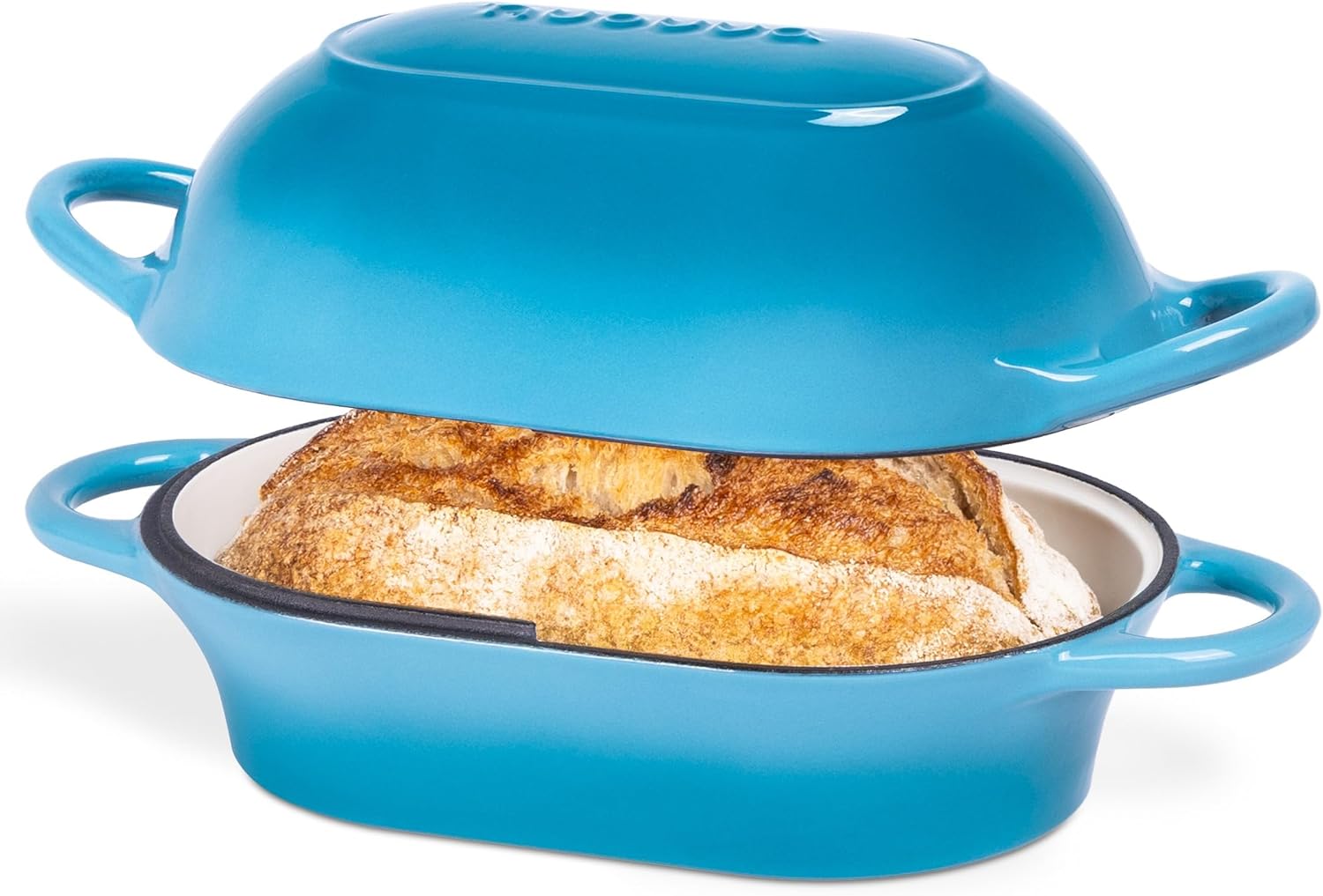 Dutch Oven For Sourdough Bread Baking – Enamelled Cast Iron Bread Loaf Pot – Oven Safe Non Stick Bread Pot – Rectangular,Light Blue, 24cm x 16cm – by Nuovva