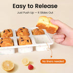 SJ Silicone Mini Loaf Pans with Metal Reinforced Frame-2 Pack, Non-stick Silicone Mini Bread Loaf Pans for Baking 8-Cavity, Tiny Banana Bread Set, Dishwasher Safe Brownie Pan-Cream