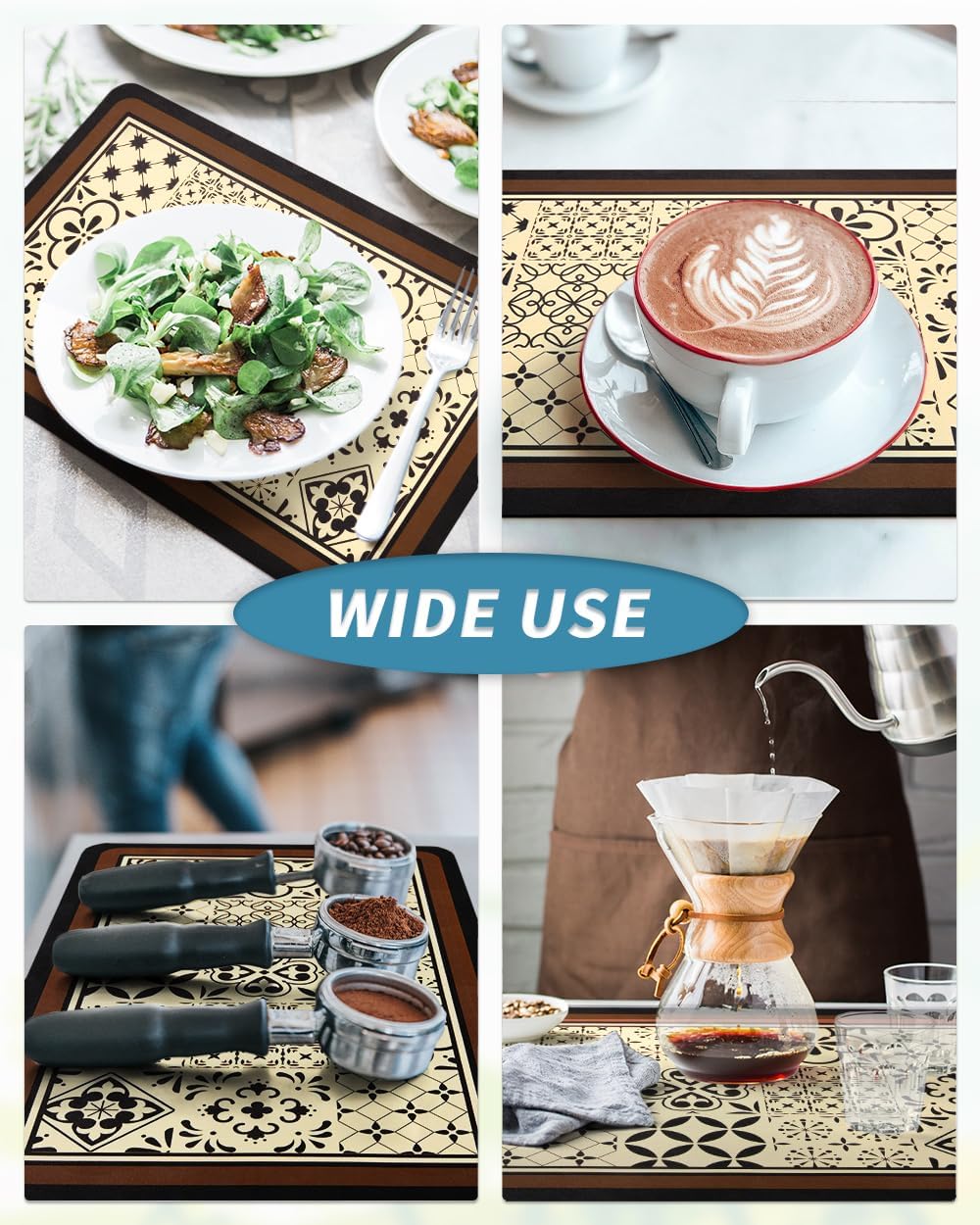 AMOAMI Coffee Mat Hide Stain Rubber Backed Absorbent Dish Drying Mat for Kitchen Counter - Fits Under Coffee Maker or Machine - Khaki 17x31.5