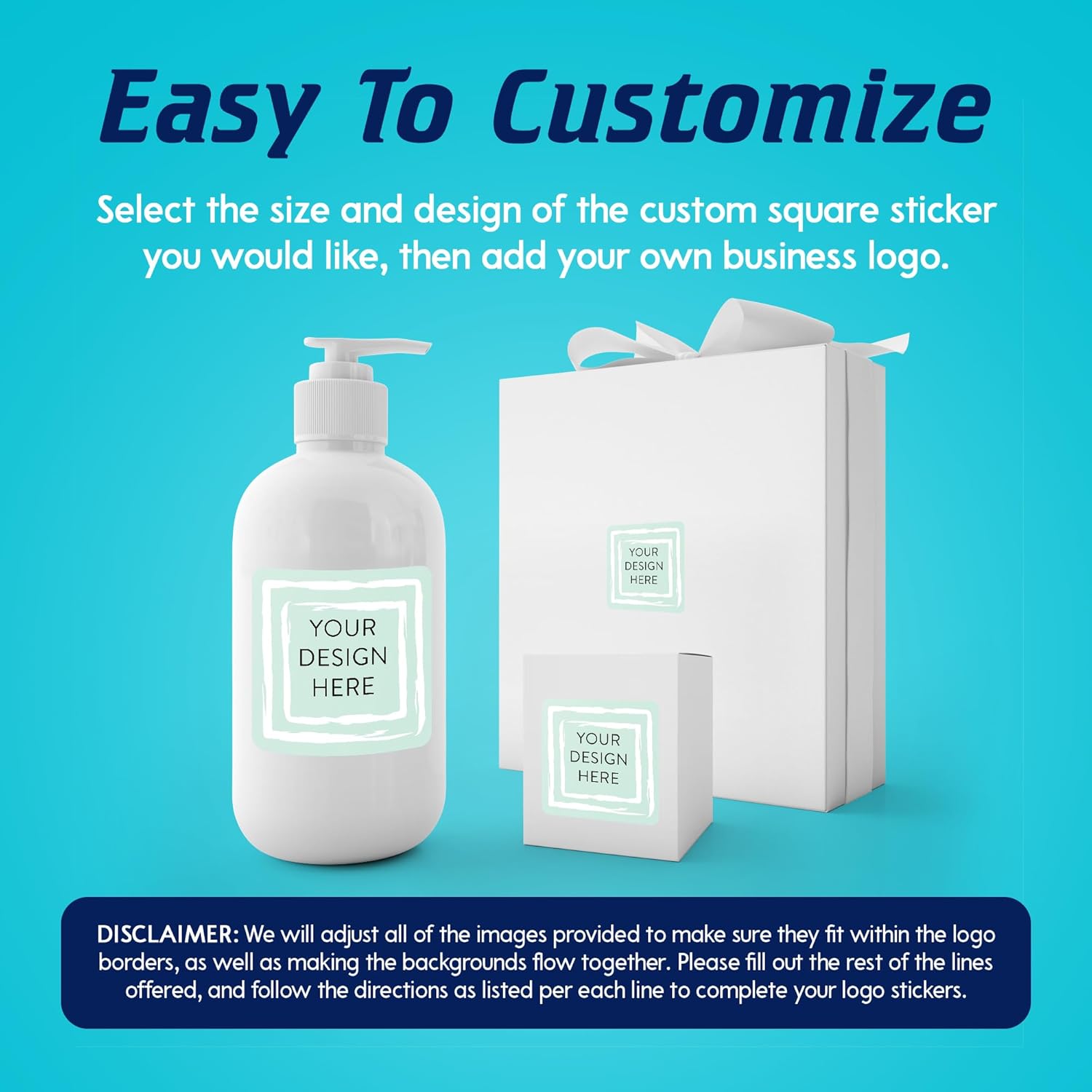 100 Custom Vinyl Stickers - Upload Your own Image, Text, Design, Logo - Personalized Logo Labels for Handmade, Packaging, Bottle, Jars, Candle, Brand Stickers (Mint, 1.5x1.5 Square)