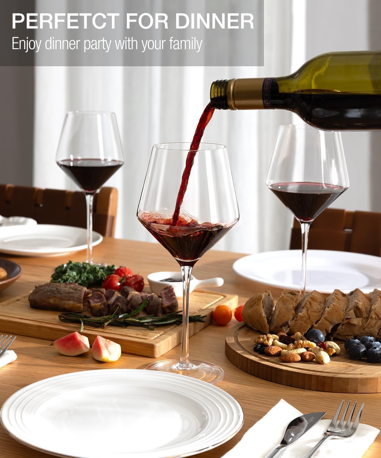 LUNA & MANTHA Red Wine Glasses Set of 6, Hand Blown Burgundy Glasses, Ultra thin,Light for Best Wine Tasting,18 OZ Perfect Gifts for Valentine's Day, Anniversary