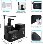 Kitchen Hand and Dish Soap Dispenser Set (Black) – Dual Pump Bottles with Sponge Caddy, Brush Holder, Towel Bar & Drain Rack – Space-Saving Countertop Organizer for Sink & Bathroom