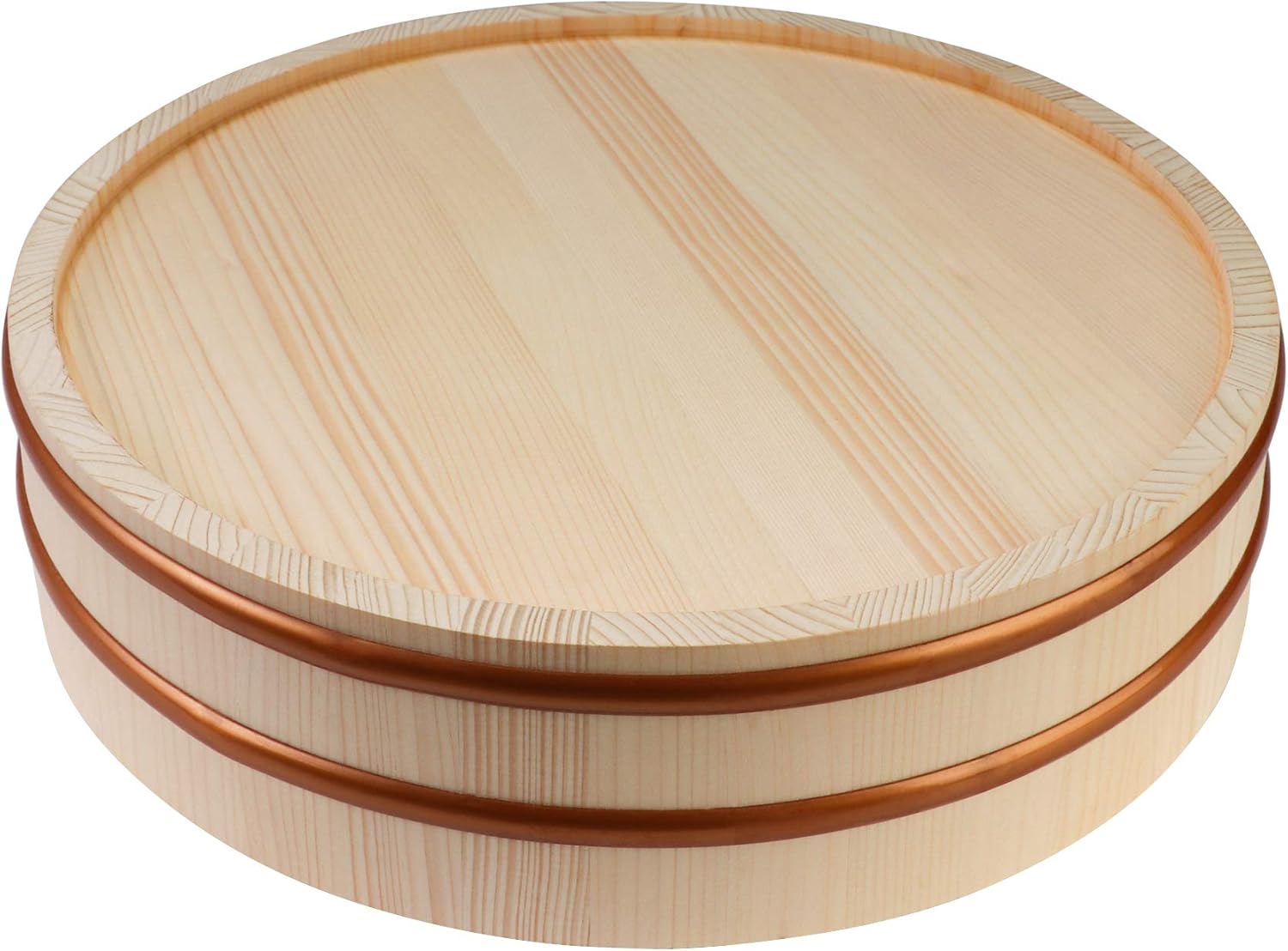 Kichgather Wooden Sushi Rice Bowl with Lid Hangiri Sushi Oke Sushi Rice Mixing Tub (14.2 ” with lid)