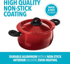 Bialetti 5.5 Quart Pasta Pot with Strainer Lid, Red – Elongated Oval Pot for Longer Spaghetti, Lasagna, Penne & Farfalle Noodles, Heat Resistant Handles & Nonstick Interior, Large Pot for Cooking