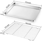 TeamFar Baking Sheet with Rack, 17.6 x 13 x 1 inch Stainless Steel Baking Pan Cookie Sheet Set with Cooling Rack for Baking/Roasting/Cooling, Non-Toxic & Heavy Duty, Dishwasher Safe - Set of 4