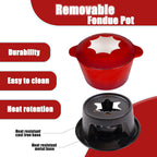 Mabeeze Cast Iron Fondue Pot Set for Cheese, Chocolate or Meat - Red Enameled 1.6 Qt Pot - Includes 6 Fondue Forks