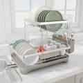 Dish Drying Rack, 2 -Tier 304 Stainless Steel Adjustable Spout Auto-Draining Dish Rack, Space Saving Dish Drainer with Drainboard and Utensil Holder for Kitchen Counter Grey