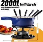 Artestia Swiss Fondue Set – Cast Iron Traditional 2L Cheese & Chocolate Fondue Pot for 4-6 People – Ideal for Melting Cheese, Chocolates, Caramel, & More, Blue